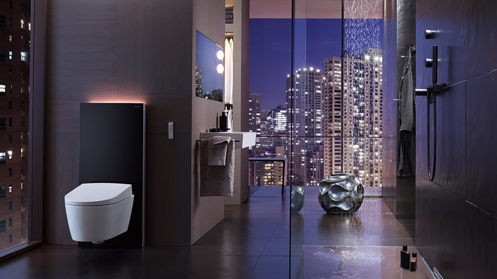 Bad mit Geberit Monolith Plus und AquaClean Sela Dusch-WC Bad mit Geberit Monolith Plus und AquaClean Sela Dusch-WC