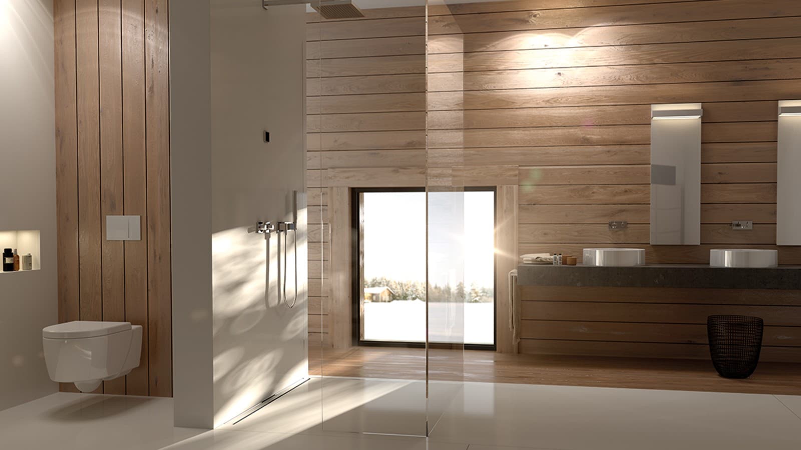 Badezimmer mit Keramag WC Keramik, Geberit Drückerplatte Sigma70 und Duschrinne CleanLine Badezimmer mit Keramag WC Keramik, Geberit Drückerplatte Sigma70 und Duschrinne CleanLine